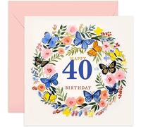 Old English Co. 40th Birthday Card for Women - Fortieth Birthday Card for Her - Special Age Birthday Card for Daughter, Sister, Mum - Butterfly Floral Female Birthday Card | Blank Inside