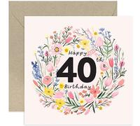 Old English Co. 40th Birthday Card for Women - Fortieth Birthday Card for Her - Special Age Birthday Card for Daughter, Sister, Mum - Floral Wreath Female Birthday Card | Blank Inside