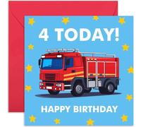 Old English Co. 4th Birthday Card for Boy - Fire Engine Fourth Birthday Gift for Him - 4 Years Old Birthday Card for Child, Young Boy | Blank Inside