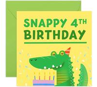 Old English Co. 4th Birthday Card for Boy or Girl - Fun 'Snappy Birthday' Crocodile Birthday Gift for Child - Four Years Old Birthday Card for Him Her - Fourth Birthday | Blank Inside