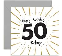 Old English Co. 50 Today Birthday Card for Man or Woman - Gold Foil Confetti Stylish Age Birthday Card for Him or Her - Shiny 50th Birthday Card for Mum, Dad, Auntie, Uncle | Blank Inside Envelope