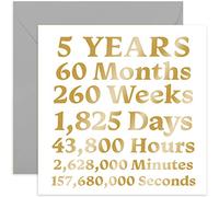 Old English Co. 5th Anniversary Wood Card - Stylish Gold Foil Fifth Birthday Card for Him or Her | Card for Husband, Wife, Girlfriend, Boyfriend, Happy Couple | Blank Inside & Envelope Included