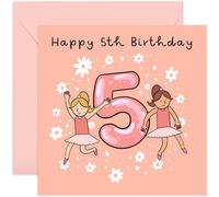 Old English Co. 5th Birthday Card for Girl with Flower Ballerina - Cute Girls Happy Birthday Cards - Pink Sparkle Fifth Birthday Card for Her - Age Five Girl Birthday Card | Blank Inside Envelope