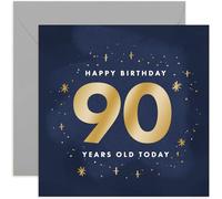 Old English Co. 90 Today Birthday Card for Man or Woman - Gold Foil Sparkle Stars Bday Gifts for Him or Her - Shiny Design for Son, Daughter, Niece, Nephew | Blank Inside with envelope