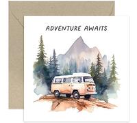 Old English Co. Adventure Awaits Greeting Card - Fun Camper Van Good Luck Card for Men and Women - Congratulations New Job Card - Leaving Card for Colleague - Farewell Card | Blank Inside Envelope