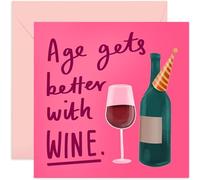 Old English Co. Age Gets Better With Wine Happy Birthday Card - Funny Wine Greeting Card Him or Her - Birthday Card for Dad Mum - Blank Inside & Envelope Included