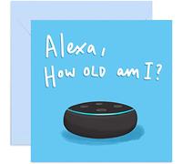 Old English Co. Alexa How Old Am I Birthday Card - Fun Cute Birthday Card for Men and Women | Adult Humour for Him and Her| Blank Inside & Envelope Included