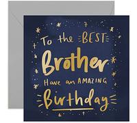 Old English Co. Amazing Birthday Best Brother Card - Masculine Gold Cosmic Stars Greeting Card for Men | Manly Card for Brother and Him from Sister Sibling | Blank Inside & Envelope Included