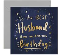 Old English Co. Amazing Birthday Best Husband Card - Masculine Gold Cosmic Stars Greeting Card for Men | Manly Card for Husband and Him from Wife Partner | Blank Inside & Envelope Included