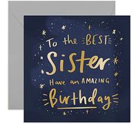 Old English Co. Amazing Birthday Best Sister Card - Stylish Gold Cosmic Stars Greeting Card for Women Birthday | Birthday Card for Sister from Brother Sibling | Blank Inside & Envelope Included