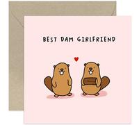 Old English Co. Anniversary Card for Girlfriend - Birthday Card for Girlfriend - Heartfelt Sentimental Birthday Card for Women form Boyfriend - Funny Beaver Pun Romantic Card for Her | Blank Inside