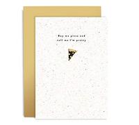 Old English Co. Anniversary Card with Pizza Enamel Pin - Valentine's Day Buy Me Pizza for Wife, Girlfriend, Best Friend - Comes with Black Gold Enamel Pin Badge | Blank Inside with Envelope