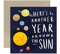 Old English Co. Another Year Around the Sun Planets Birthday Card for Him or Her - Fun Cute Space Birthday Greeting Card for Men and Women - Colourful Universe Card | Blank Inside Envelope