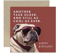 Old English Co. 'Another Year Older and Still as Cool as Ever' Funny Birthday Card for Him - Humour Bull Dog Birthday Card - Hilarious Birthday Card for Son, Dad, Grandson | Blank Inside Envelope
