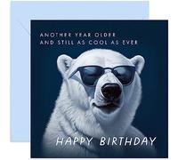 Old English Co. 'Another Year Older and Still as Cool as Ever' Funny Birthday Card for Him - Humour Polar Bear Birthday Card - Hilarious Birthday Card for Son, Dad, Grandson | Blank Inside Envelope