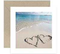 Old English Co. Art Photographic Anniversary Card for Husband or Wife - Beach Sand Love Hearts Romantic Card for Him or Her - Cute Valentine's Day Card for Other Half, Girlfriend, Boyfriend, Spouse