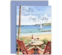 Old English Co. Artistic Birthday Card for Brother - Watercolour Sea Beach Birthday Card for Him - Traditional For Brother | Blank Inside with Envelope