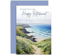 Old English Co. Artistic Retirement Card for Him or Her - Leaving Work Farewell Good Luck Card for Men and Women - Coastal Scene Congratulations Retirement Pension Card for Family | Blank Inside