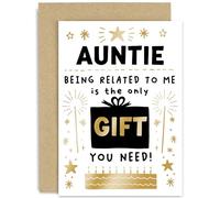 Old English Co. Auntie Birthday Cards for Women - Funny Birthday Card for Auntie - 'Only Gift You Need' Cute Birthday Gift for Her - Quality Gold Foil Design | Blank Inside