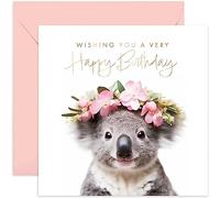 Old English Co. Baby Koala Bear Very Happy Birthday Card for Her - Cute Koala Floral Birthday Card for Women - Cute Birthday Cards for Sister, Mum, Daughter, Friend | Blank Inside with Envelope…