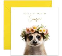 Old English Co. Baby Meerkat Very Special Cousin Card - Meerkat Floral Cute Birthday Card for Her - Cute Well Done Congratulations Cards for Cousin from Family Friends | Blank Inside Envelope
