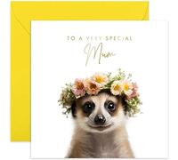 Old English Co. Baby Meerkat Very Special Mum Card - Meerkat Floral Cute Birthday Card for Her - Cute Well Done Congratulations Cards for Mum from Family Friends | Blank Inside Envelope