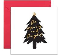 Old English Co. Be Merry Bright Special Christmas Card - Gold Foil Stylish Christmas Seasons Greetings Card for Men and Women | For Husband or Wife | Blank Inside & Envelope Included