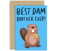 Old English Co. Best Dam Brother Ever Birthday Greeting Card - Beaver Pun Funny Birthday Card for Brother - Cute Card from Sister, Sibling - Thank You Brother Card | Blank Inside with Envelope