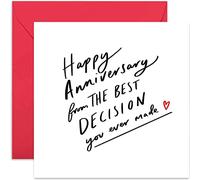 Old English Co. Best Decision Happy Anniversary Card - Funny Joke Gift for Husband, Wife, Boyfriend, Girlfriend | Humour Romantic Love Card | Blank Inside & Envelope Included