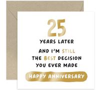 Old English Co. Best Decision You Ever Made Twenty-five Year Anniversary Card for Husband or Wife - Hilarious Silver 25th Wedding Anniversary - Funny Twenty-fifth Anniversary Card | Blank Inside