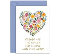 Old English Co. Best Friend Birthday Card - Special Friendship Card for Friend, Floral Heart 'Friends Are Family You Choose With Your Heart' Quote Design For Her, Female Birthday Card | Blank Inside