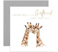 Old English Co. Birthday Card for Girlfriend - Cute Giraffe Couple Romantic Design Birthday Card for Other Half - Girlfriend Birthday Gift from Boyfriend - Love You Card | Blank Inside Envelope