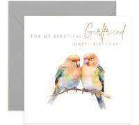 Old English Co. Birthday Card for Girlfriend - Cute Love Birds Couple Romantic Design Birthday Card for Other Half - Girlfriend Birthday Gift from Boyfriend - Love You Card | Blank Inside Envelope