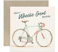 Old English Co. Birthday Card for Men and Women - 'Wheelie Great Birthday' Cyclist Card - Road Bike Cycling Card for Him or Her - Fun Sport Birthday Card | Blank Inside with Envelope