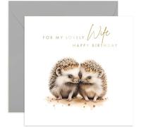 Old English Co. Birthday Card for Wife - Cute Hedgehog Couple Romantic Design Birthday Card for Other Half Spouse - Wife Birthday Gift from Husband - Love You Card | Blank Inside Envelope