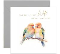 Old English Co. Birthday Card for Wife - Cute Love Birds Couple Romantic Design Birthday Card for Other Half Spouse - Wife Birthday Gift from Husband - Love You Card | Blank Inside Envelope