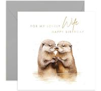 Old English Co. Birthday Card for Wife - Cute Otter Couple Romantic Design Birthday Card for Other Half Spouse - Wife Birthday Gift from Husband - Love You Card | Blank Inside Envelope