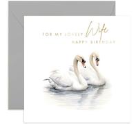 Old English Co. Birthday Card for Wife - Cute Swans Couple Romantic Design Birthday Card for Other Half Spouse - Wife Birthday Gift from Husband - Love You Card | Blank Inside Envelope