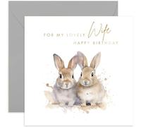Old English Co. Birthday Card for Wife - Cute Watercolour Rabbit Couple Romantic Design Birthday Card for Other Half Spouse - Wife Birthday Gift from Husband - Love You Card | Blank Inside Envelope