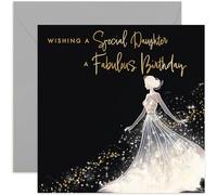 Old English Co. Birthday Card for Women - Special Daughter Birthday Card for Her - Gold Foil Glitter Silhouette Dress Design - Sparkle Birthday Card for Daughter | Blank Inside