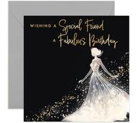 Old English Co. Birthday Card for Women - Special Friend Birthday Card for Her - Gold Foil Glitter Silhouette Dress Design - Sparkle Birthday Card for Bestie, Colleague, Friend | Blank Inside