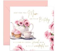 Old English Co. Birthday Card Mum - Special Birthday Card for Her - Extra Special Mum Pink Flowers and Teapot with Gold Foil - From Daughter or Son - 60th, 70th, 80th | Blank Inside Envelope