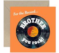 Old English Co. Birthday Cards for Brother - For The Record - Vintage Vinyl Music Design Birthday Card for Him - Bro Birthday Card - Gift for Him - You Rock Birthday Card | Blank Inside