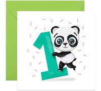 Old English Co. Birthday Panda Bear Card - Cute and Colourful First Birthday Card for Boy, Girl, Babies | For Son, Daughter, Grandchild, Godson, Goddaughter | Blank Inside & Envelope Included (1st)