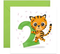 Old English Co. Birthday Tiger Card - Fun, Cute, and Colourful First Birthday Card for Boy, Girl, Babies | For Son, Daughter, Grandchild, Godson | Blank Inside & Envelope Included (2nd)