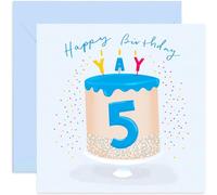 Old English Co. Blue Cake 5th Birthday Card - Boy Fifth Birthday Card | Son, Grandson, Nephew | Blank Inside & Envelope Included