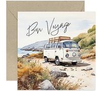 Old English Co. Bon Voyage Camper Van Leaving Card for Men and Women - Good Luck Gift for Colleague - New Job or Retirement Card for Him or Her - Watercolour Scene | Blank Inside with Envelope