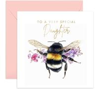 Old English Co. Bumblee Bee Very Special Daughter Card - Bee Floral Cute Birthday Card for Her - Cute Well Done Congratulations Cards for Daughter from Mum Dad Parents | Blank Inside Envelope