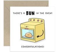 Old English Co. Bun in the Oven Card - Funny Pregnancy Announcement Card - Cute Congratulations Card for Parents to be - Gift for Mummy Daddy | Blank Inside