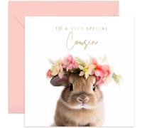 Old English Co. Bunny Rabbit Very Special Cousin Card - Bunny Rabbit Floral Cute Birthday Card for Her - Cute Well Done Congratulations Cards for Cousin from Family | Blank Inside Envelope